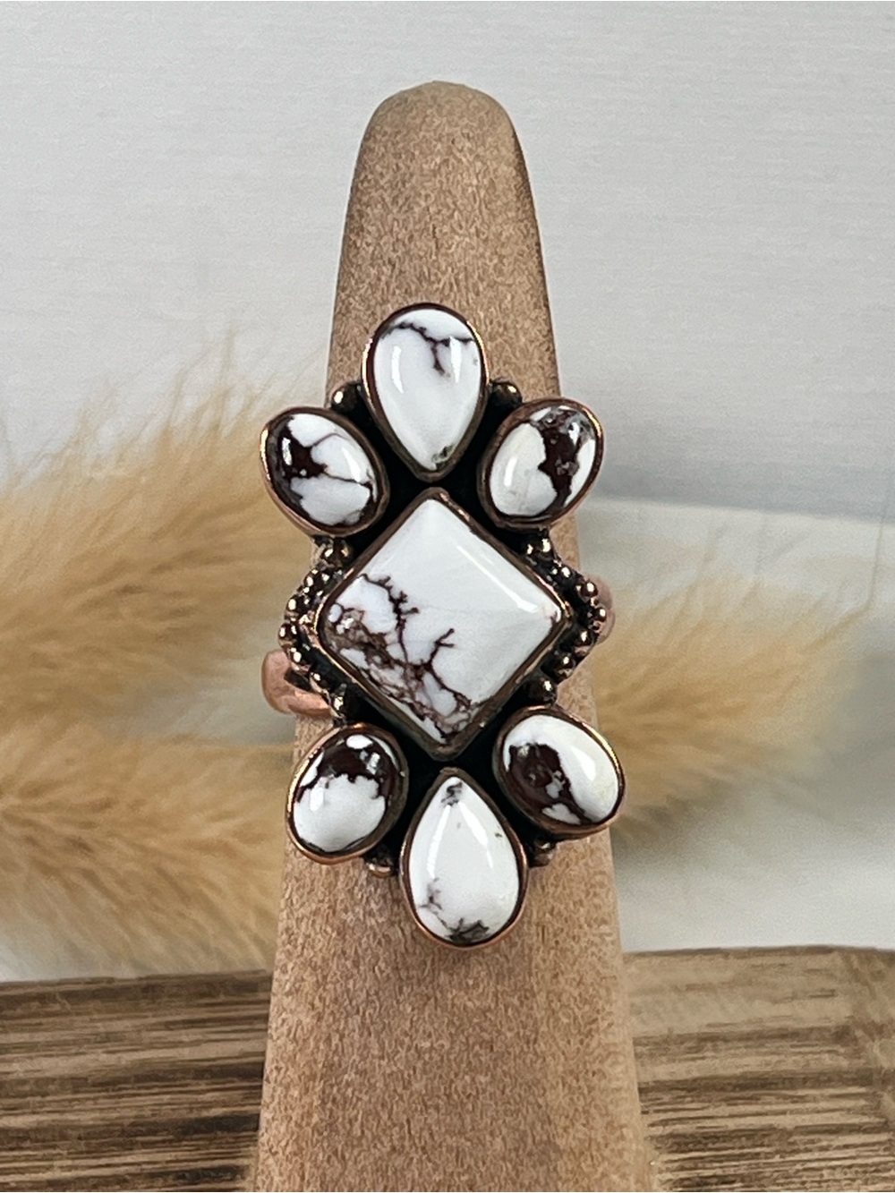 Solid Copper Wild Horse Gemstone Statement Ring Size 6.75 Adjustable